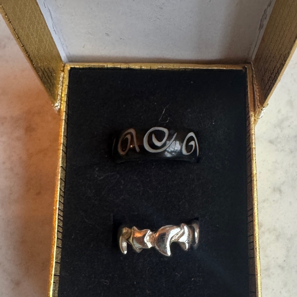 Sterling Silver Moon Star ring & Carved Black shell ring